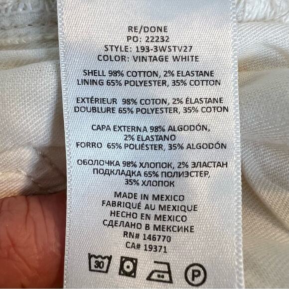 NWT RE/DONE 70s High-Rise Stove Pipe Jeans Vintage White sz 27 Revolve msrp $265 - Picture 10 of 11